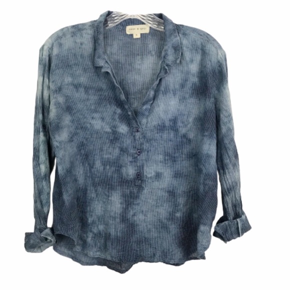 cloth & stone Tops - CLOTH AND STONE HENLEY BUTTON BLOUSE ACID WASH SM